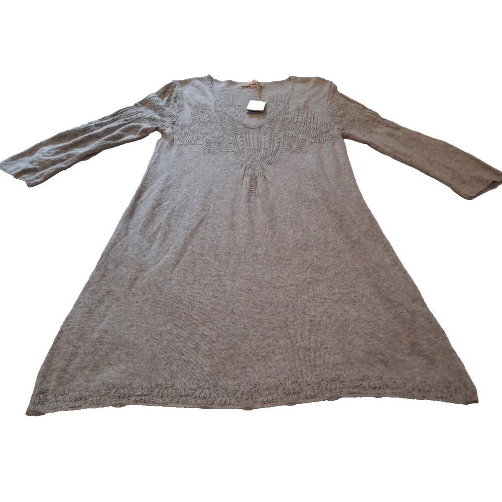 NWT Odd Molly Sweater Dress Anthropologie Brainchild V Neck Light Gray Large